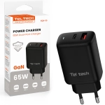 Ładowarka sieciowa Teltech TCH-05 65 W 1 x USB-C + 1 x USB-A Czarna - Black