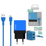 Ładowarka sieciowa DUAL USB 2A Somostel niebieska + kabel Micro USB 3