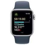Apple Watch SE (2023) GPS 44mm koperta aluminiowa Silver + pasek Storm Blue Sport Band S/M