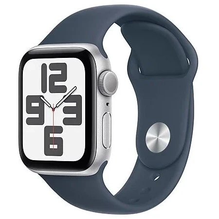 Apple Watch SE (2023) GPS 44mm koperta aluminiowa Silver + pasek Storm Blue Sport Band M/L