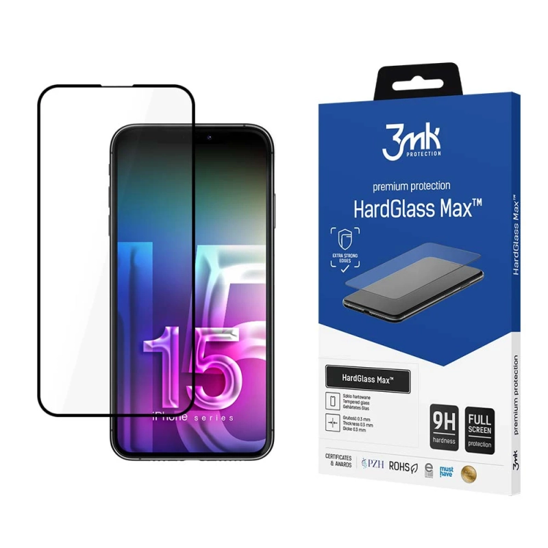 Wzmocnione szkło hartowane na iPhone 15 Pro 3mk HardGlass Max