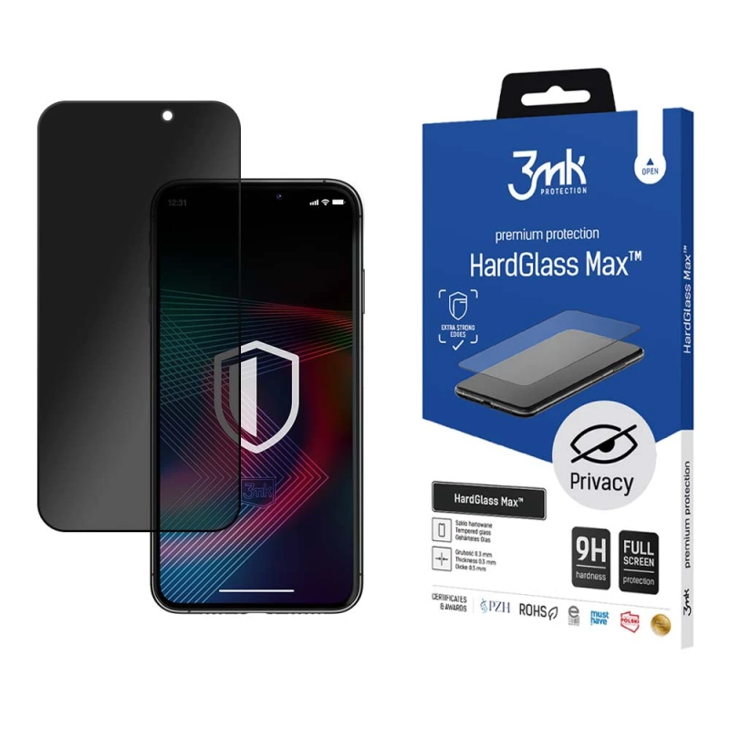 Szkło prywatyzujące na iPhone 15 Plus - 3mk HardGlass Max Privacy FullScreen Glass czarne