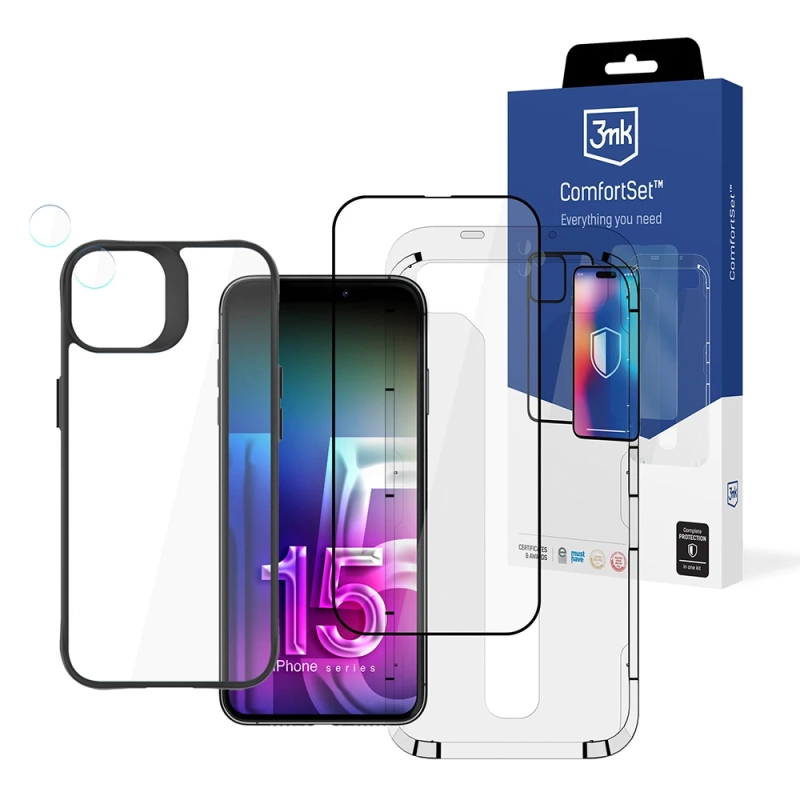Zestaw do ochrony iPhone 15 Plus - 3mk Comfort Set 4 in 1