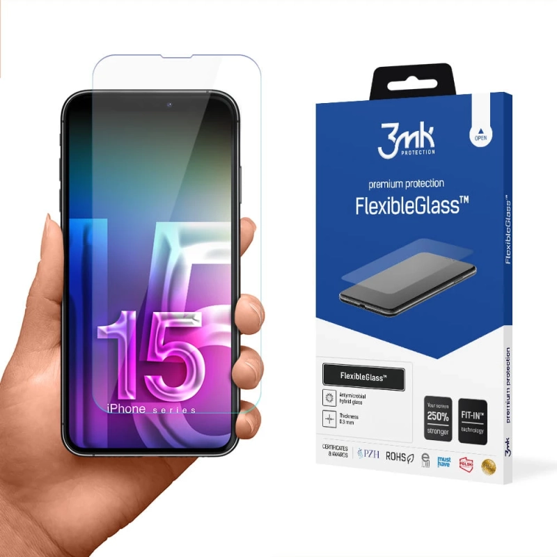 Nietłukące szkło hybrydowe na iPhone 15 - 3mk FlexibleGlass