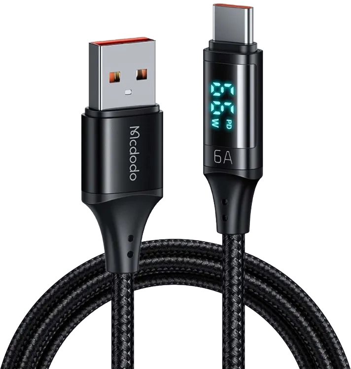 Kabel USB-C Mcdodo Digital HD 6A 66W z wyświetlaczem czarny