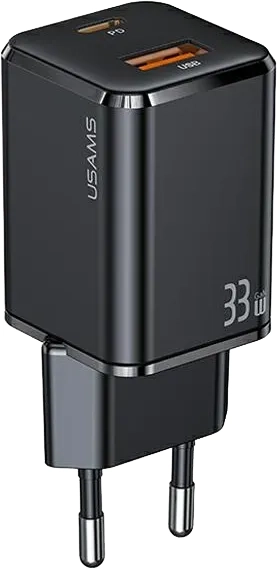 Ładowarka sieciowa USB-A/USB-C 33 W PD3.0 +QC 3.0 Fast Charging USAMS czarna