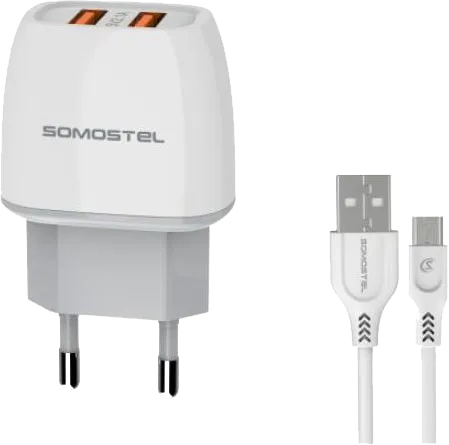Ładowarka sieciowa Somostel Dual USB SMS-A38 + kabel USB-C biała