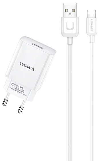 Ładowarka sieciowa USB-A 2 A USMS biała + kabel lightning