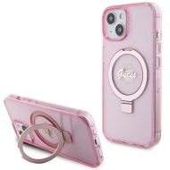 Guess GUHMP15SHRSGSP iPhone 15 / 14 / 13 6.1" różowy/pink hardcase Ring Stand Script Glitter MagSafe