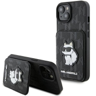 Karl Lagerfeld KLHCP15SSAKCNSCK iPhone 15 / 14 / 13 6.1" czarny/black hardcase Saffiano Cardslots and Stand Monogram Choupette