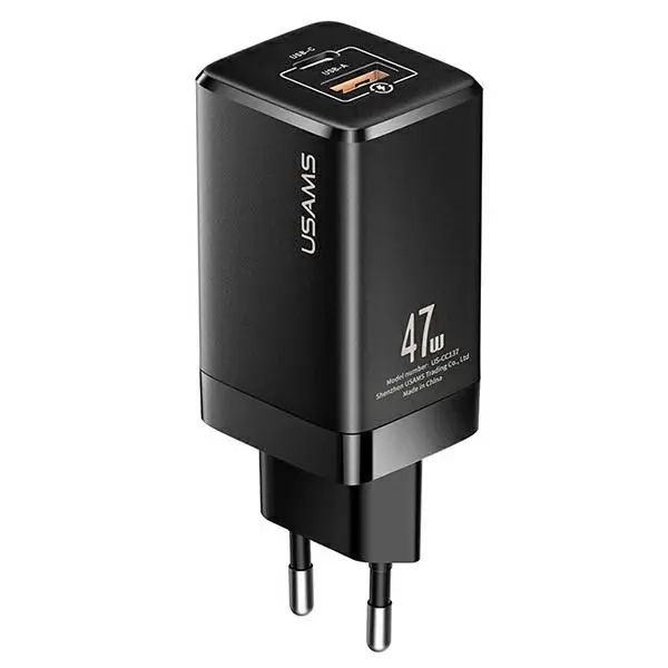 Ładowarka sieciowa USB-A/USB-C 47 W GaN USAMS czarna