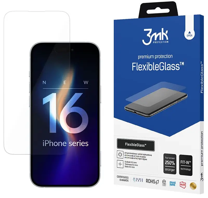 Nietłukące szkło hybrydowe na Apple iPhone 16 - 3mk FlexibleGlass
