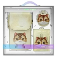 Nimmy Zestaw 3w1 torebka na telefon + portfel + etui na lokalizator khaki Big Eyed Pet 2.0 Cat