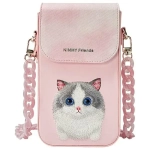 Nimmy Zestaw 3w1 torebka na telefon plus portfel plus etui na lokalizator rozowy-pink Big Eyed Pet 2.0 Cat-5.webp