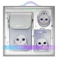 Nimmy Zestaw 3w1 torebka na telefon + portfel + etui na lokalizator fioletowy/purple Big Eyed Pet 2.0 Rabbit