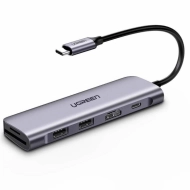 Adapter wielofunkcyjny 6w1 Ugreen CM195 Revodok Szary - Gray 