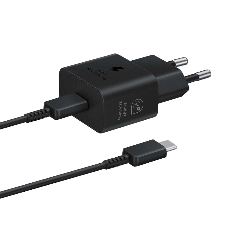 Ładowarka sieciowa Samsung GaN 25W SFC z kablem USB-C Czarna - Black