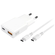 Ładowarka sieciowa 4smarts PDPlug Slim Duos 20 W 1x USB-C 1x USB-A + kabel USB-C Biała - White