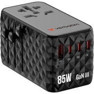 Adapter podróżny Verbatim 3x USB-C 1x USB-A 1x AC + 1x Kabel USB-C Czarny - Black