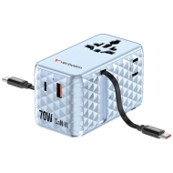 Adapter podróżny Verbatim 1x USB-C 1x USB-A 1x AC + 2x Kabel USB-C Niebieski - Blue