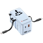 Adapter podróżny Verbatim 1x USB-C 1x USB-A 1x AC + 2x Kabel USB-C Niebieski - Blue