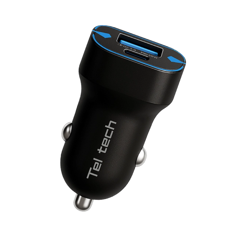 Ładowarka samochodowa Teltech USB-C USB-A Czarna - Black