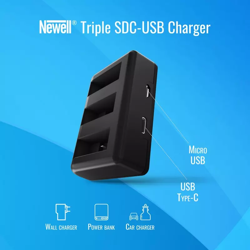 Ładowarka trójkanałowa Newell SDC-USB do akumulatorów AHDBT-901