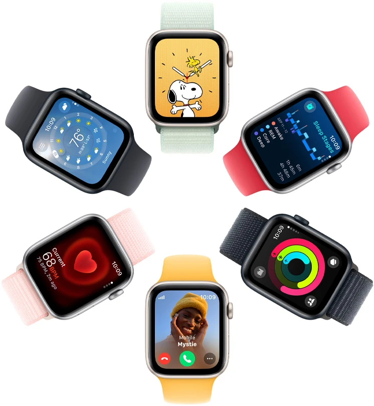 Apple Watch SE V2 GPS 44 mm koperta z aluminium w kolorze księżycowej poświaty z paskiem sportowym rozmiar S/M księżycowa poświata