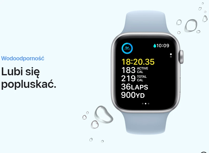 Apple Watch SE V2 GPS 40 mm koperta z aluminium w kolorze srebrnym z opaską sportową w kolorze zimowego błękitu
