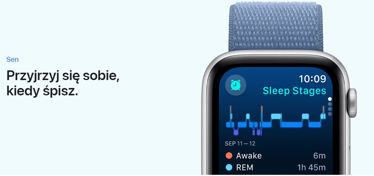 Apple Watch SE V2 GPS 44 mm koperta z aluminium w kolorze srebrnym z opaską sportową w kolorze zimowego błękitu