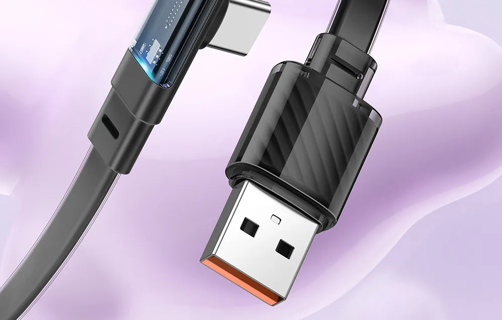 Kabel USB-C / USB-C Mcdodo CA-3423 PD 100 W 90 stopni z LED 1,8 m czarny
